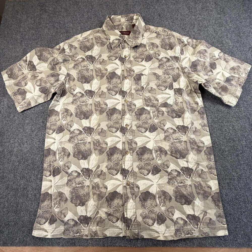 Covington Mens Floral Short Sleeve Button Up Shirt Pigment Crosshatch Beige L